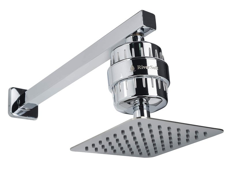 RiverSoft Combo Rain-Shower Set, 6 Inch x 6 Inch rain shower with shower arm 15 inch and SF-15 Shower filter for hard water | Water softener for bathroom (SS304, ABS, Chrome) - Image 1