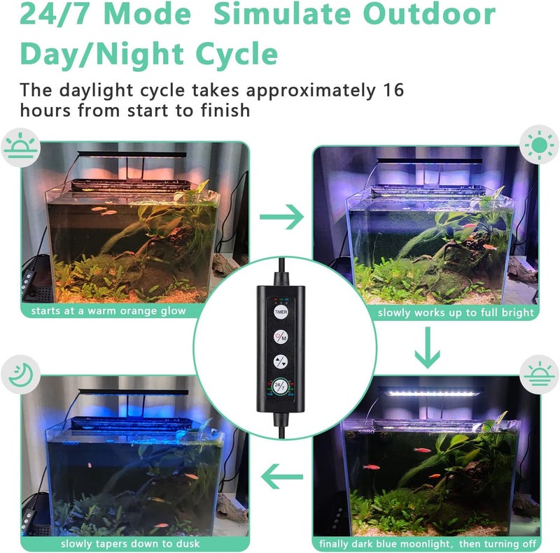 Hygger Clip On 24/7 Lighting Aquarium LED Light, 14W Sunrise-Daylight-Moonlight Mode and DIY Mode, Adjustable Timer Adjustable Brightness Fish Tank Light with 7 Colors for Planted Tank - Image 4