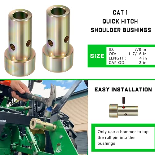 Yoursme 2 Pairs of Cat 1 Quick Hitch Adapter Bushings Set for Category I 3-Point Tractors Use with Quick Hitch System - Image 3