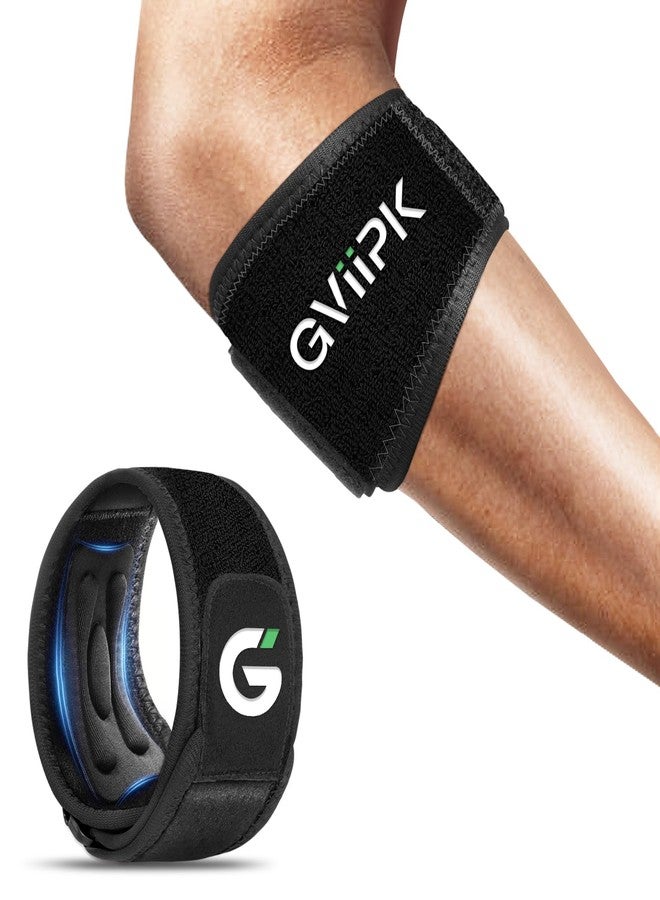 Gviipk دعامة مرفق التنس من Gviipk للرجال والنساء، حزام مرفق قابل للتعديل لالتهاب الأوتار مع وسادة ضغط، دعامة مرفق لاعبي الغولف لتخفيف الألم، أربطة دعم الذراع والساعد - أسود - عبوة واحدة - Image 1