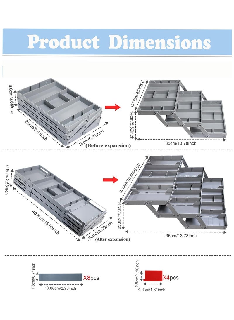 Generic - 3-Tier Expandable Drawer Organizer - Multi-Level Folding Smart Drawer for Makeup, Jewelry, Desk, Office - 1 Row 3 Tier - Grey - Image 1