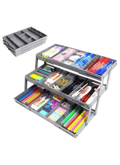 3-Tier Expandable Drawer Organizer - Multi-Level Folding Smart Drawer for Makeup, Jewelry, Desk, Office - 1 Row 3 Tier - Grey