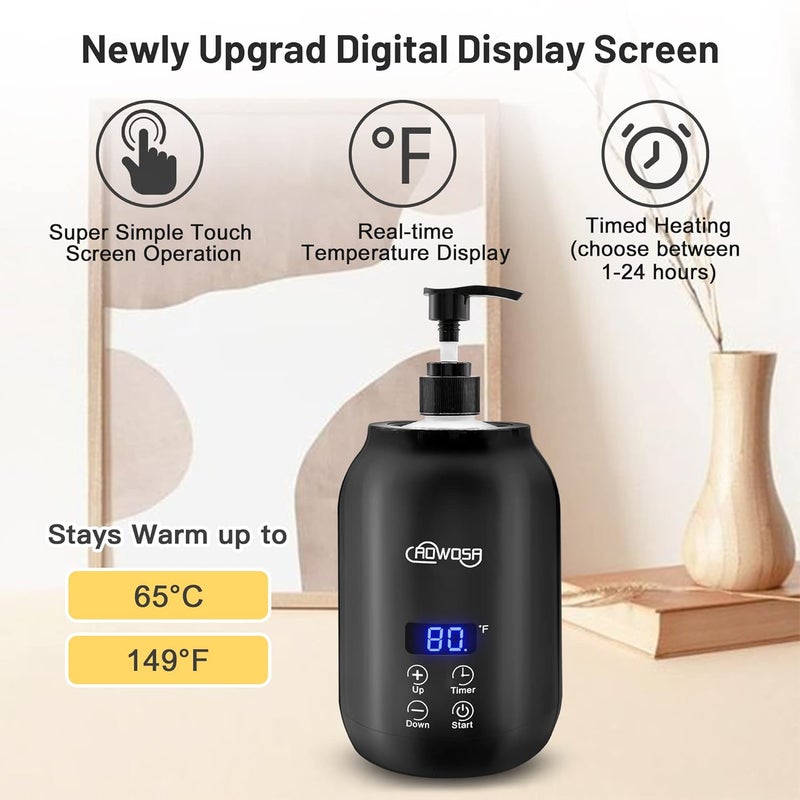 AOWOSA Massage Oil Warmer Bottle Professional Electric Lotion Digital Heater for SPA, Automatic Lotion Cream Oil Warmer Heated for Salon, Barber Shops, Home, with Two Bottle Dispenser (Black) - Image 3