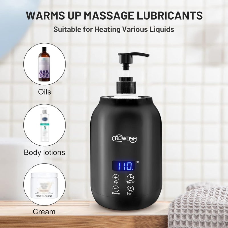 AOWOSA Massage Oil Warmer Bottle Professional Electric Lotion Digital Heater for SPA, Automatic Lotion Cream Oil Warmer Heated for Salon, Barber Shops, Home, with Two Bottle Dispenser (Black) - Image 2