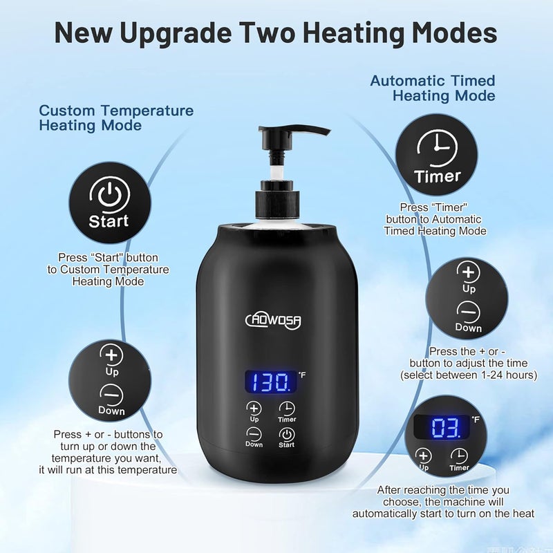 AOWOSA Massage Oil Warmer Bottle Professional Electric Lotion Digital Heater for SPA, Automatic Lotion Cream Oil Warmer Heated for Salon, Barber Shops, Home, with Two Bottle Dispenser (Black) - Image 5