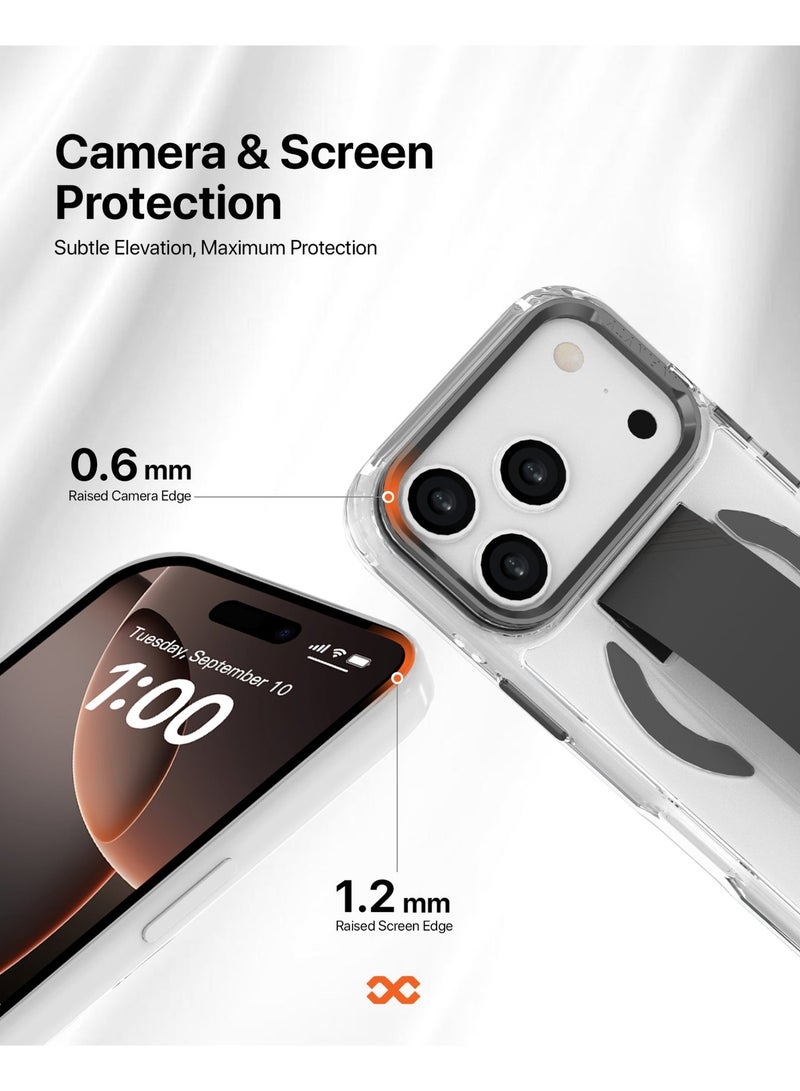 INFINYTY iPhone 17 Pro Clear Case with Soft Black Grip & Metallic Camera Stand – Grypsta, Premium TPU+PC Build, Anti-Shock Corners, Metallic Buttons, MagSafe Compatible, Raised Camera and Screen Edges, Anti-Yellowing Coating, Durable, Long-Lasting Clarity - Image 4