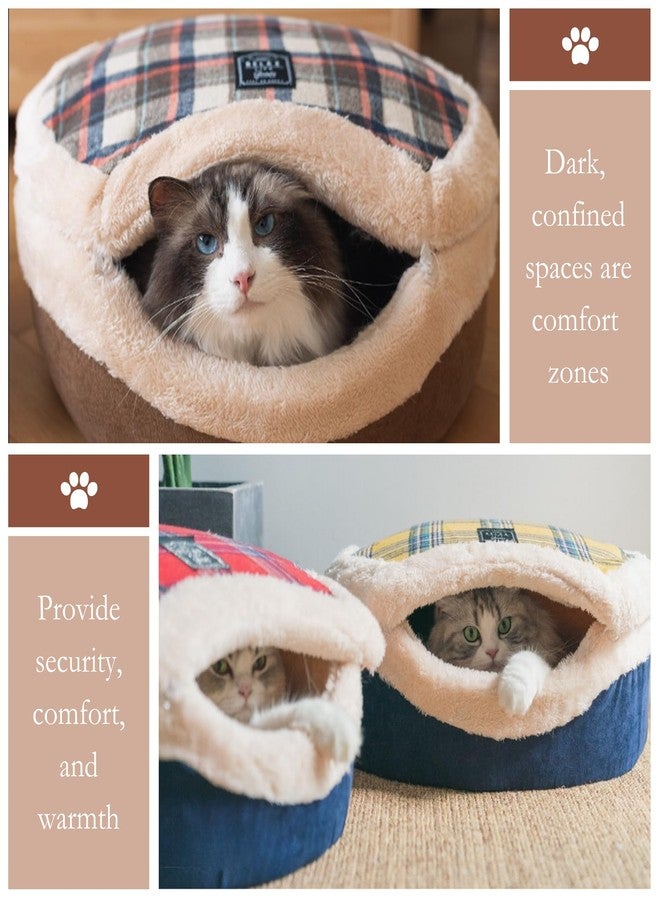 Urnat Cat Bed Cave – Enclosed Self Warming Hideaway with Detachable Lid & Mat, Covered House for Indoor Kitten & Kitty (Yellow) - Image 3