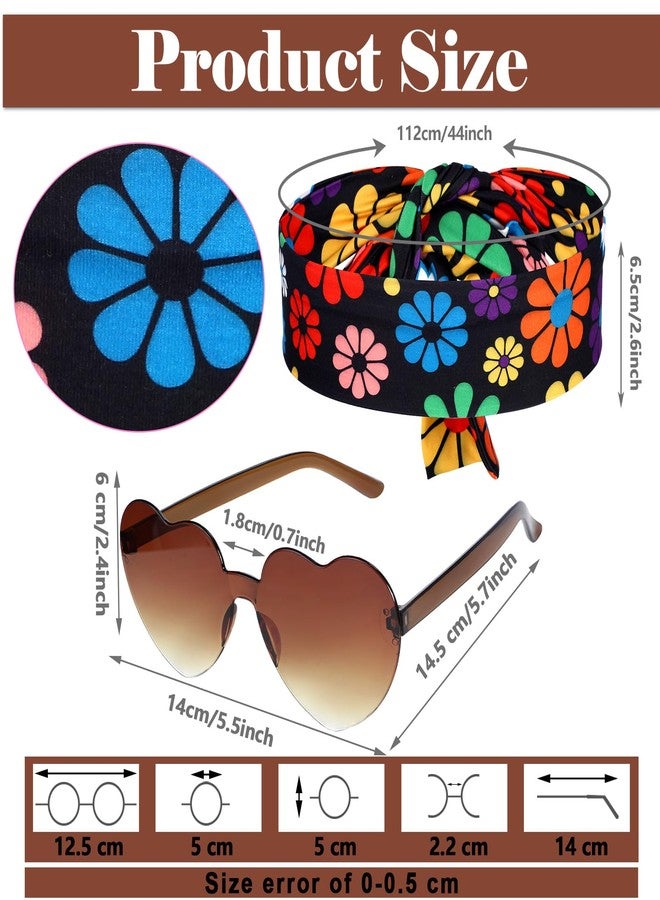 Tisancy 3 Pcs 60s 70s Outfits for Women Hippie Costume Set Disco Flared Pants 70's Groovy Outfits Halloween Party Accessories (Vibrant,M Size) - Image 2