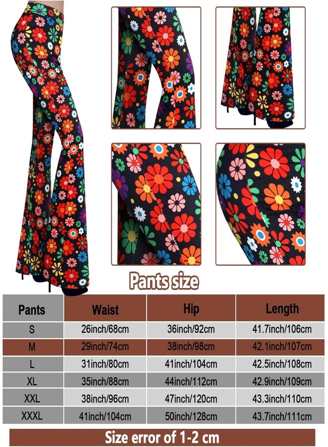 Tisancy 3 Pcs 60s 70s Outfits for Women Hippie Costume Set Disco Flared Pants 70's Groovy Outfits Halloween Party Accessories (Vibrant,M Size) - Image 3