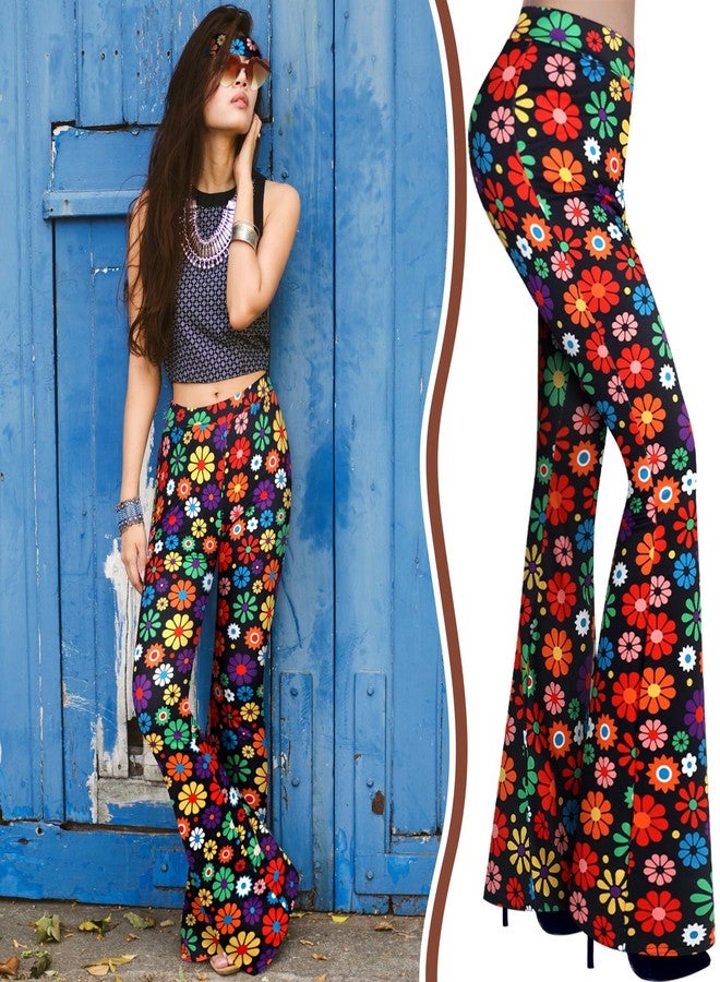Tisancy 3 Pcs 60s 70s Outfits for Women Hippie Costume Set Disco Flared Pants 70's Groovy Outfits Halloween Party Accessories (Vibrant,M Size) - Image 4