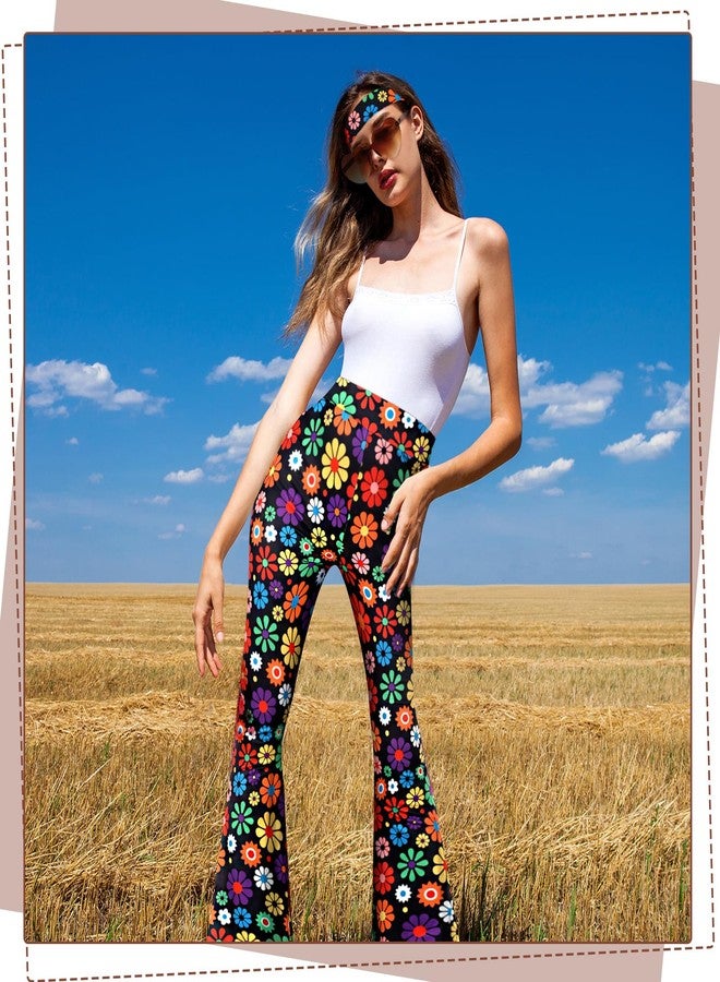 Tisancy 3 Pcs 60s 70s Outfits for Women Hippie Costume Set Disco Flared Pants 70's Groovy Outfits Halloween Party Accessories (Vibrant,M Size) - Image 5