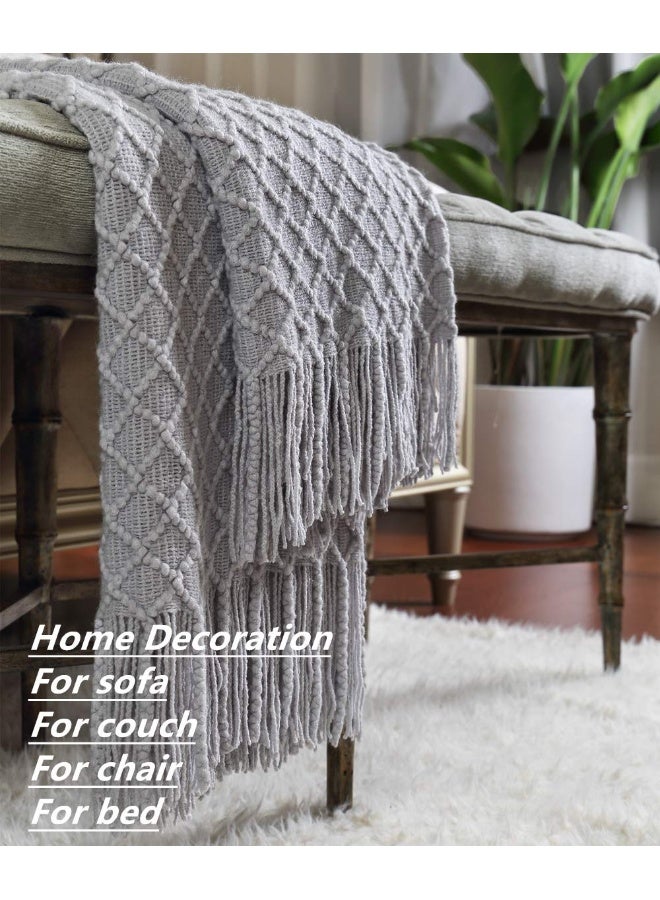 CREVENT Rustic Farmhouse Couch Sofa Throw Blanket for Bedroom Living Room Decoration, Soft Warm Cozy Light Weight for Spring Summer (50''X60'' Light Grey) - Image 5