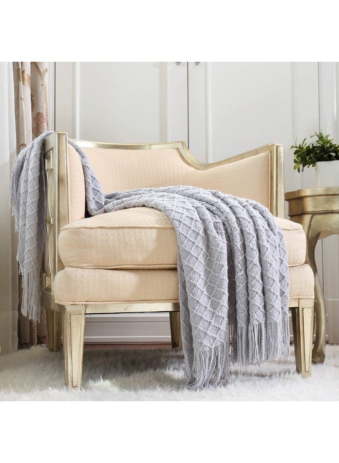 CREVENT Rustic Farmhouse Couch Sofa Throw Blanket for Bedroom Living Room Decoration, Soft Warm Cozy Light Weight for Spring Summer (50''X60'' Light Grey) - Image 1
