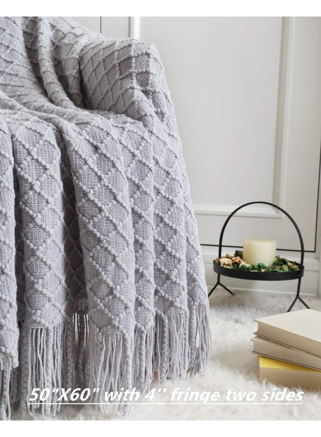 CREVENT Rustic Farmhouse Couch Sofa Throw Blanket for Bedroom Living Room Decoration, Soft Warm Cozy Light Weight for Spring Summer (50''X60'' Light Grey) - Image 3