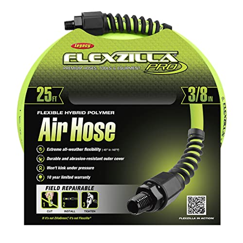 Flexzilla Pro Air Hose, 3/8 in. x 25 ft., Heavy Duty, Lightweight, Hybrid, ZillaGreen - HFZP3825YW2 - Image 2