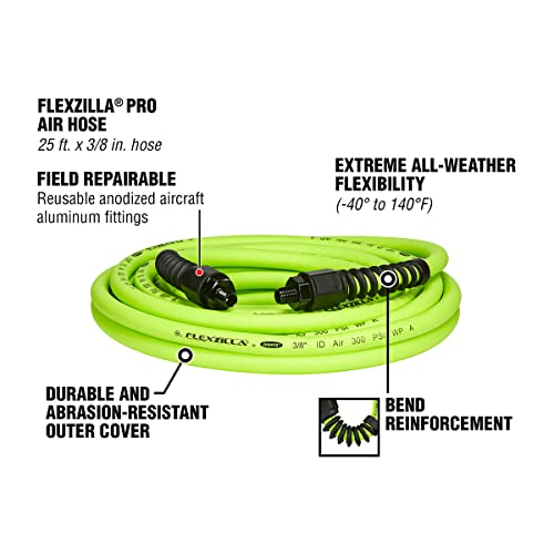 Flexzilla Pro Air Hose, 3/8 in. x 25 ft., Heavy Duty, Lightweight, Hybrid, ZillaGreen - HFZP3825YW2 - Image 3