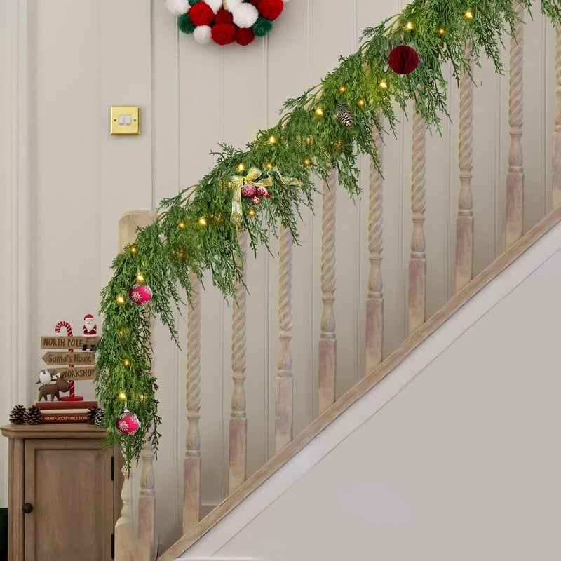 FAJUNZH Artificial Christmas Garland with Dragon Cypress, Festive Holiday Decor for TV Cabinet, Fireplace, Indoor & Outdoor, Handmade Christmas Garland (Cypress 6FT with Lights) - Image 2