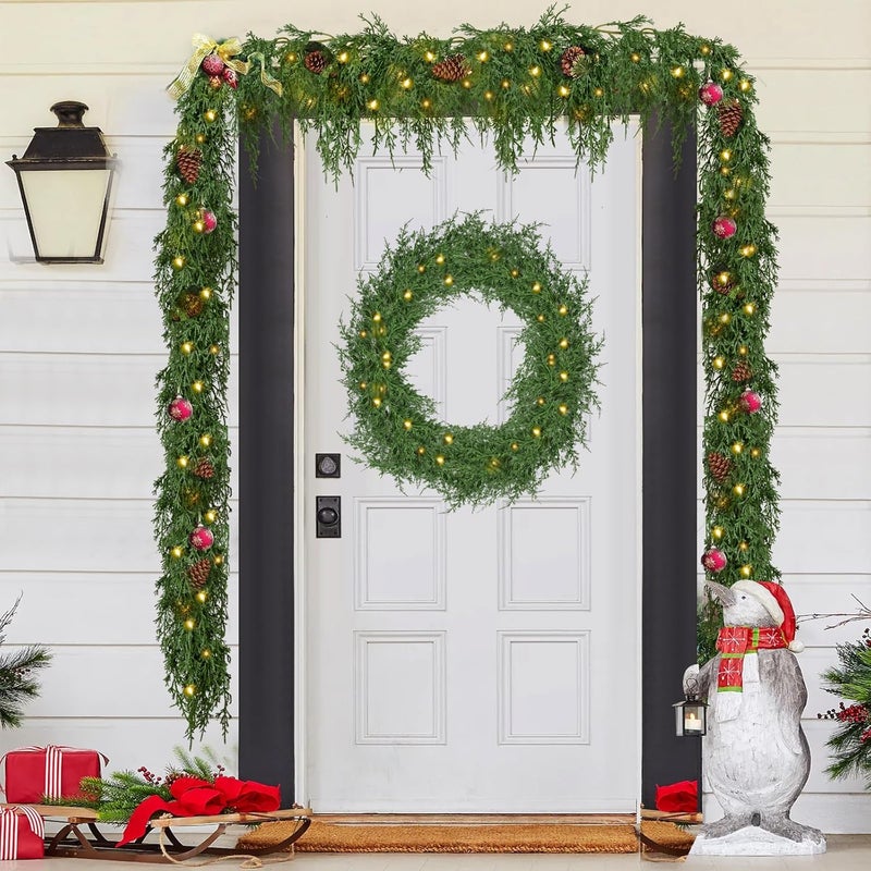 FAJUNZH Artificial Christmas Garland with Dragon Cypress, Festive Holiday Decor for TV Cabinet, Fireplace, Indoor & Outdoor, Handmade Christmas Garland (Cypress 6FT with Lights) - Image 4