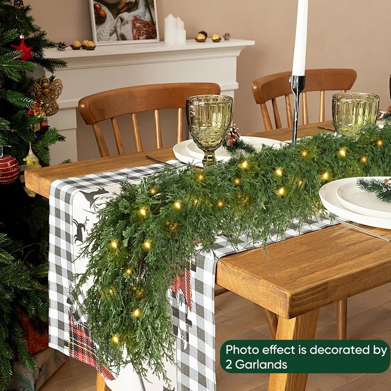 FAJUNZH Artificial Christmas Garland with Dragon Cypress, Festive Holiday Decor for TV Cabinet, Fireplace, Indoor & Outdoor, Handmade Christmas Garland (Cypress 6FT with Lights) - Image 3