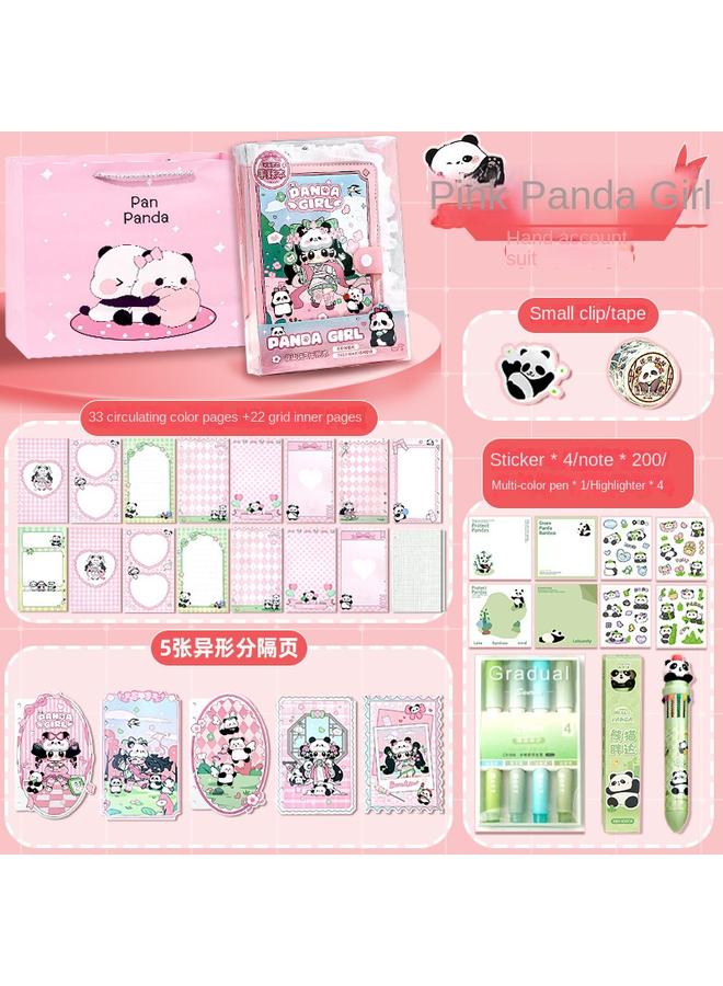 Bluejw Panda Girl's Hand Account Suit Gift Box High Color Value Children's Loose-leaf Hand Account Book Primary School Students' Birthday Gift X20 - Image 1