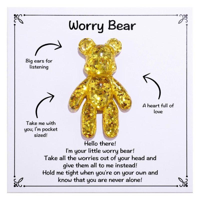 Aesnefe Worry Bear, Pocket Bear Hug, Anxiety Gifts for Men Women, Anxiety Relief Gifts, Mental Health Positivity Gift for Anxious Friend, Back to School Reminder of Comfort, Gold - Image 1