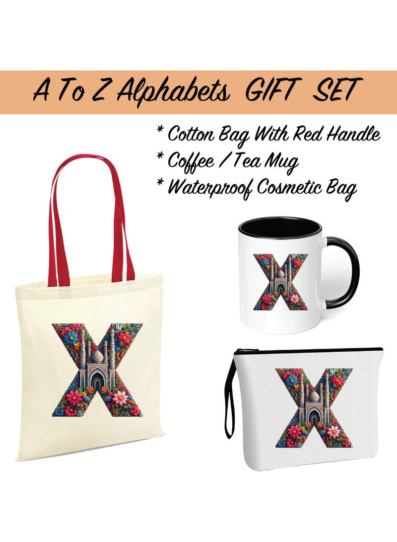 PRINTSHOP4ME Pack of 3 Initial Monogram Gift Set - Black Coffee Mug, Cosmetic Bag and Cotton Tote bag Set - Gift Set for Her - Perfect for Ramadan, School, Travel and Birthday Gift - Image 2