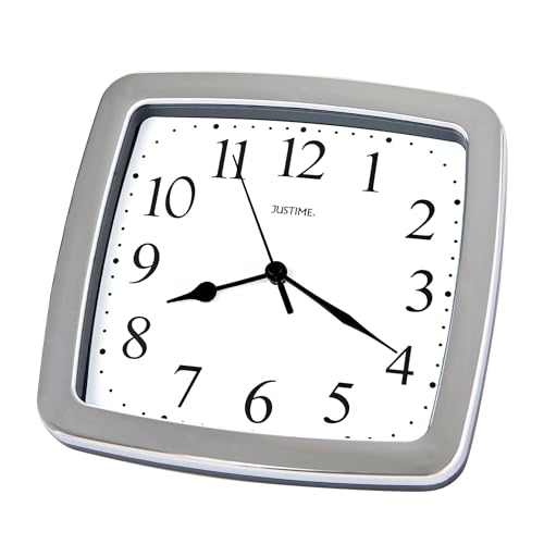 JUSTIME 8.5-inch Quality Square Water Resistant Quartz Wall Clock Water Resistant Special for Small Space, Office, Boats, RV (W40507 Chrome) - Image 2