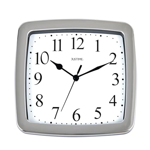 JUSTIME 8.5-inch Quality Square Water Resistant Quartz Wall Clock Water Resistant Special for Small Space, Office, Boats, RV (W40507 Chrome) - Image 1