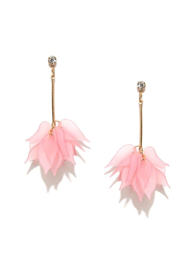 Fabula by OOMPH Jewellery Pink Floral In Gold Tone Drop Fashion Earrings For Women & Girls (ES2S44R1) - Pink, Gold - Image 1