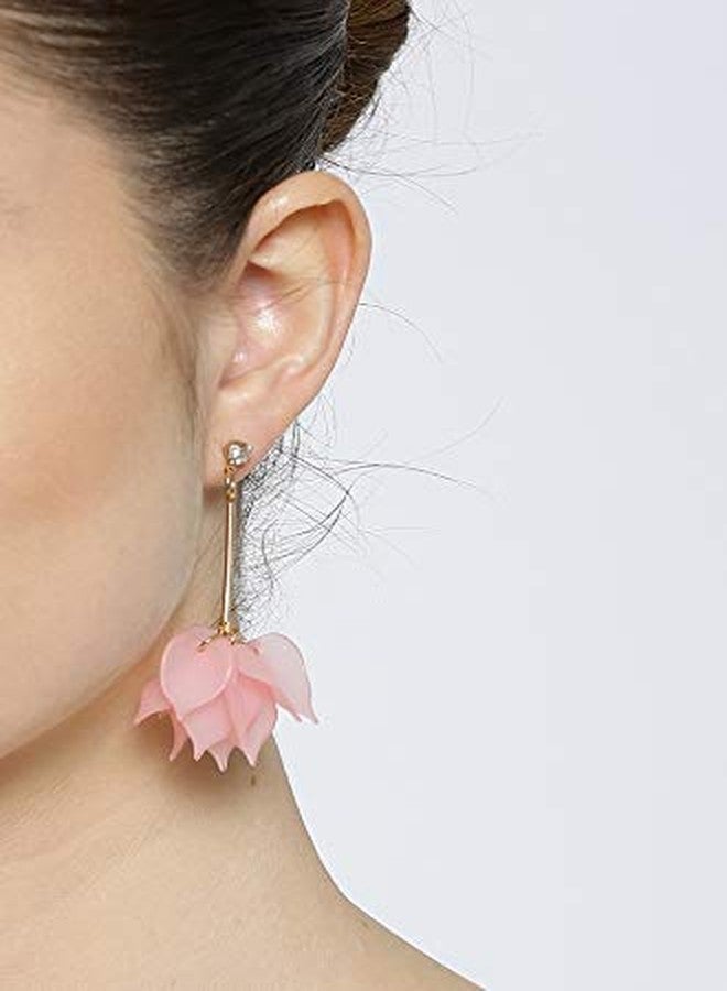 Fabula by OOMPH Jewellery Pink Floral In Gold Tone Drop Fashion Earrings For Women & Girls (ES2S44R1) - Pink, Gold - Image 3