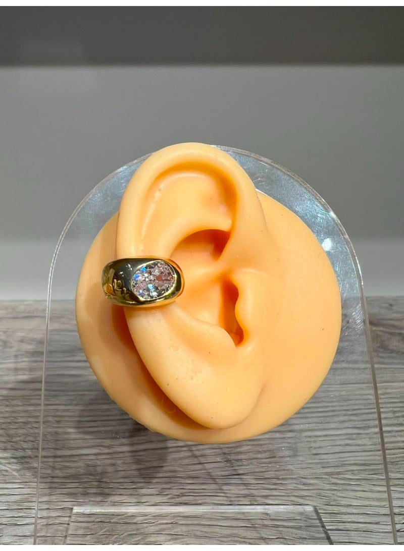 Gold-Plated Chunky Dome Ear Cuff with Crystal Stone