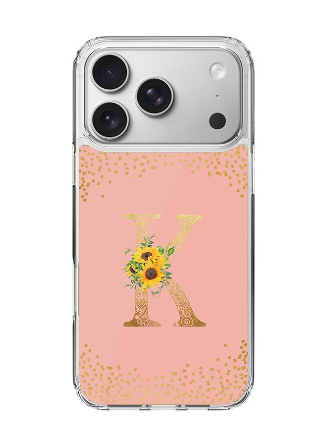 Stylizedd Classic Clear MagSafe Case for iPhone 17 Pro , Hybrid Soft Case Flexible Edges Anti Drop TPU PC Gel Thin Transparent Cover [ Designed for iPhone 17 Pro ] - Custom Monogram Initial Letter Floral Pattern Alphabet - K  (Rose Pink )