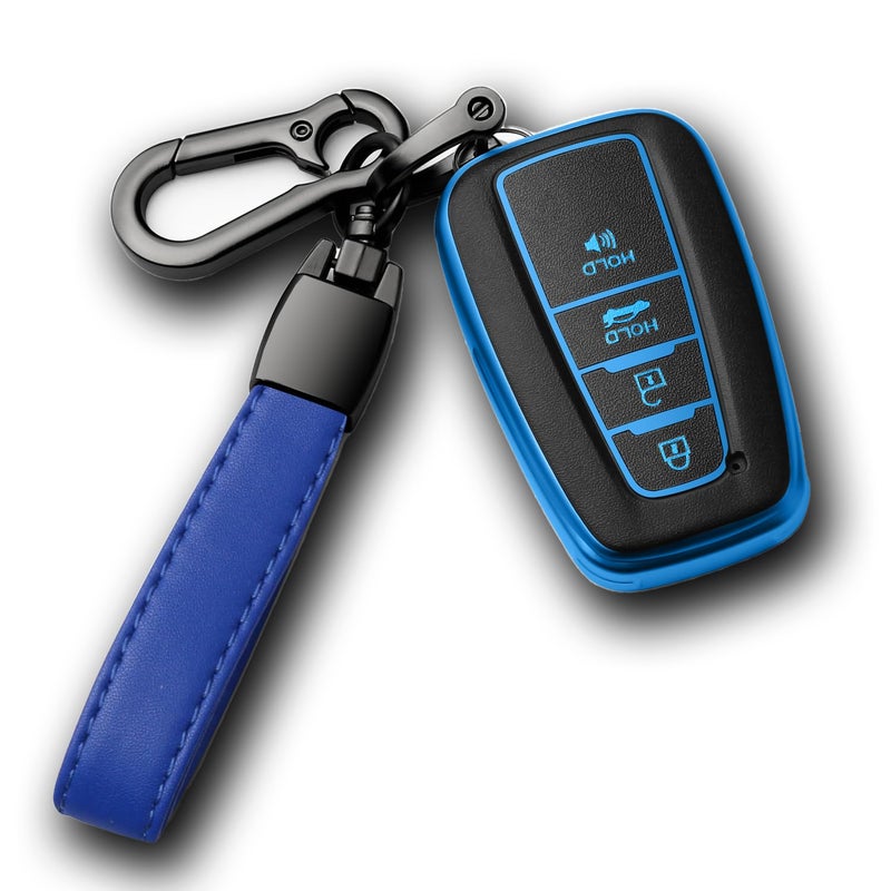 Compatible With Toyota Key Fob Cover with Keychain Soft TPU Key Shell Case,For 2019-2025 Rav4 2019-2024 Camry 4 Runner 2020-2022 Highlander Corolla Prius C-HR Avalon GT86(only for Keyless go)-Blue