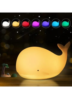 CMGTYYD Whale Silicone Night Light: 7 Colors Silicone Child Night Light - Tap Control Nursery Squishy Lamp, Portable and Rechargeable Dimmable, Birthday Gifts for Baby Girls Boys  - Image 1