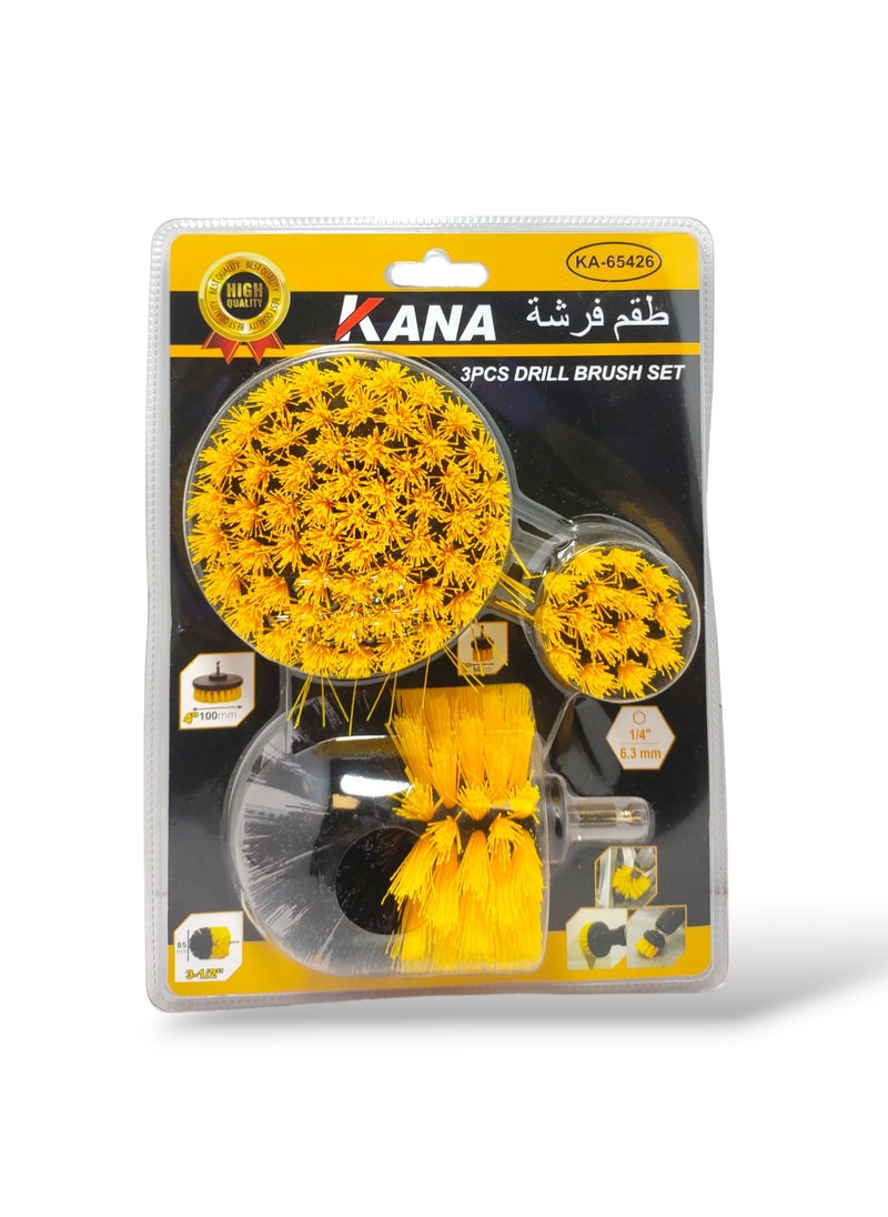 Kana 3 Piece cleaning Brush set High Quality KA-65426 Yellow/Black  - Image 2