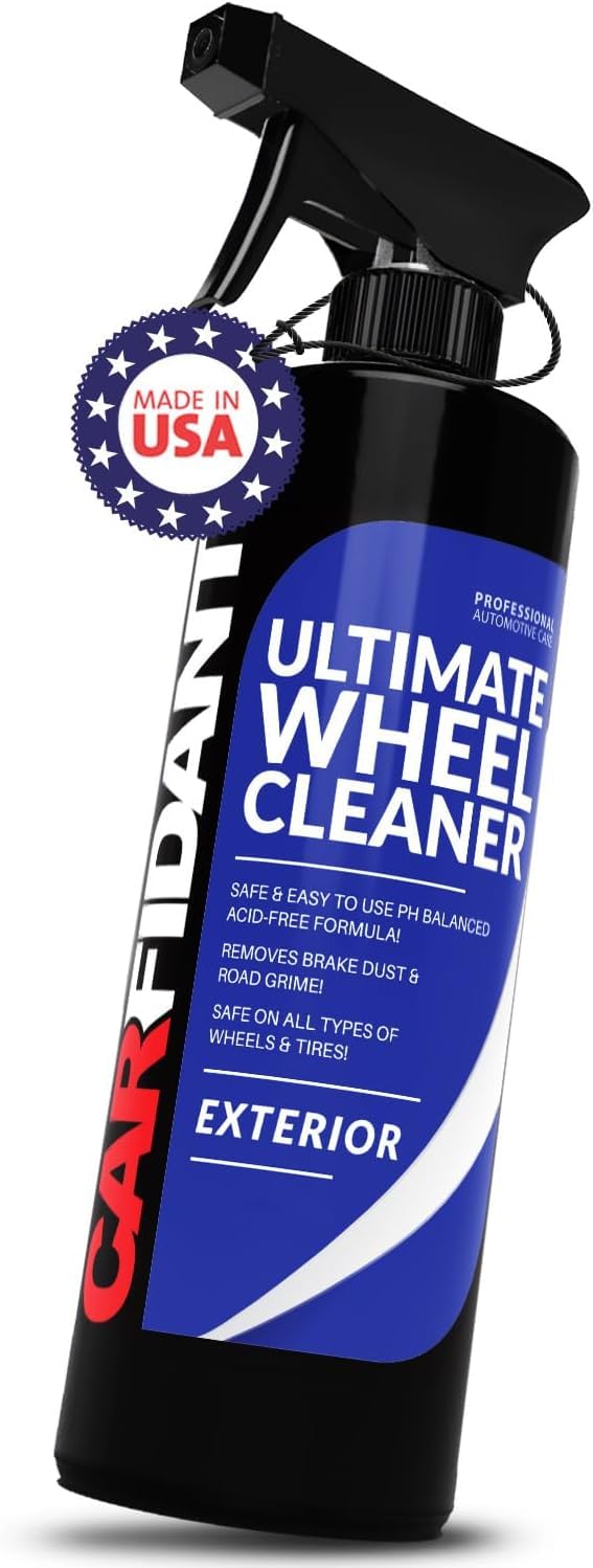 Carfidant Wheel Cleaner and Tire Cleaner Safely Formula Quickly Removes Brake Dust Grime Dirt Rim Cleaner Spray Safe for Alloy Aluminium Chrome and Tires pH Neutral Solution 17 fl Oz