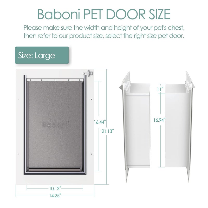 Baboni Pet Door for Wall,3-Flap,Steel Frame and Telescoping Tunnel, Aluminum Lock, Double Flap Dog Door and Cat Door, Strong and Durable (Pets Up to 100 Lb) -Large - Image 5