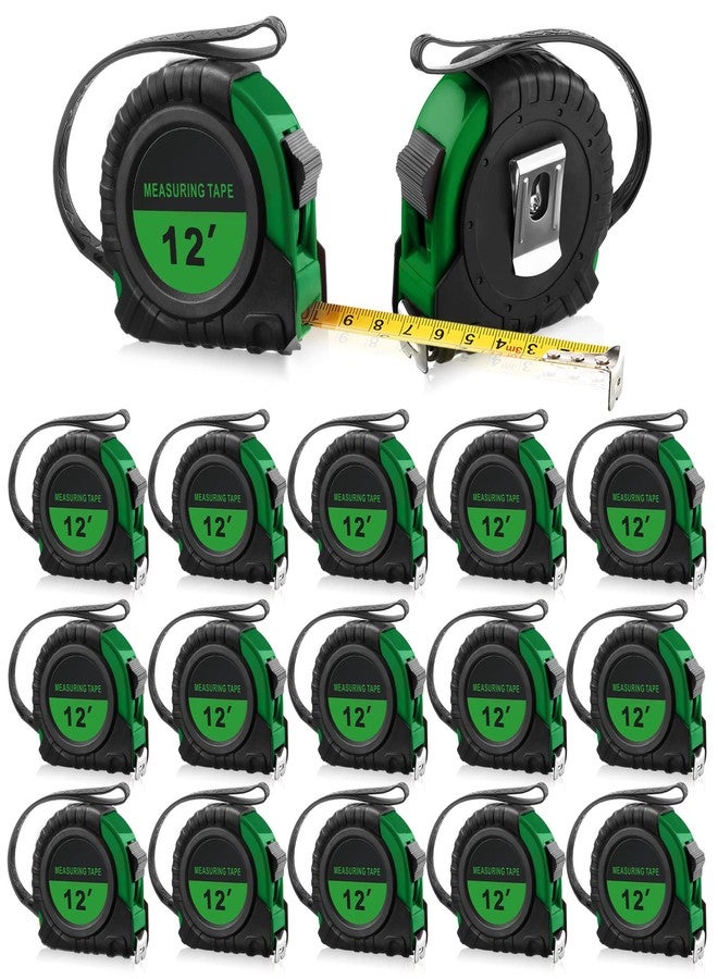 Xinnun 20 Pieces Tape Measures Bulk 12 FT Green Retractable Measuring Tapes Small Easy Read Measurement with Pause Buttons for Adults Engineer Contractors Decorator, Standard Inches and Metric - Image 1