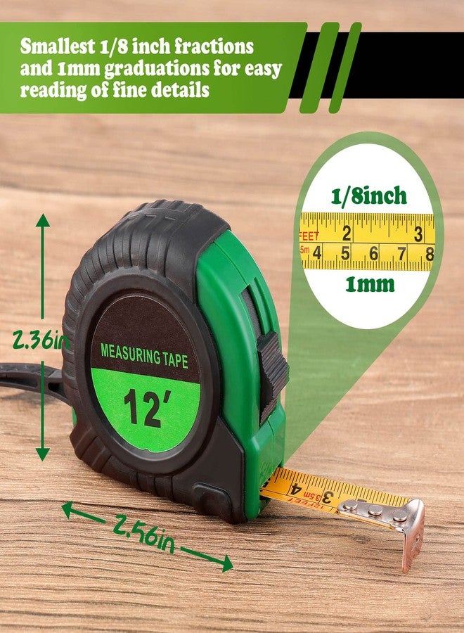 Xinnun 20 Pieces Tape Measures Bulk 12 FT Green Retractable Measuring Tapes Small Easy Read Measurement with Pause Buttons for Adults Engineer Contractors Decorator, Standard Inches and Metric - Image 2