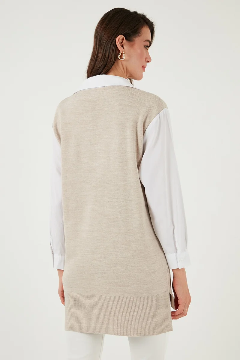 ليلا Modest Standard Fit Shirt Collar Hijab Knitwear Tunic Women's TUNIC 4612148