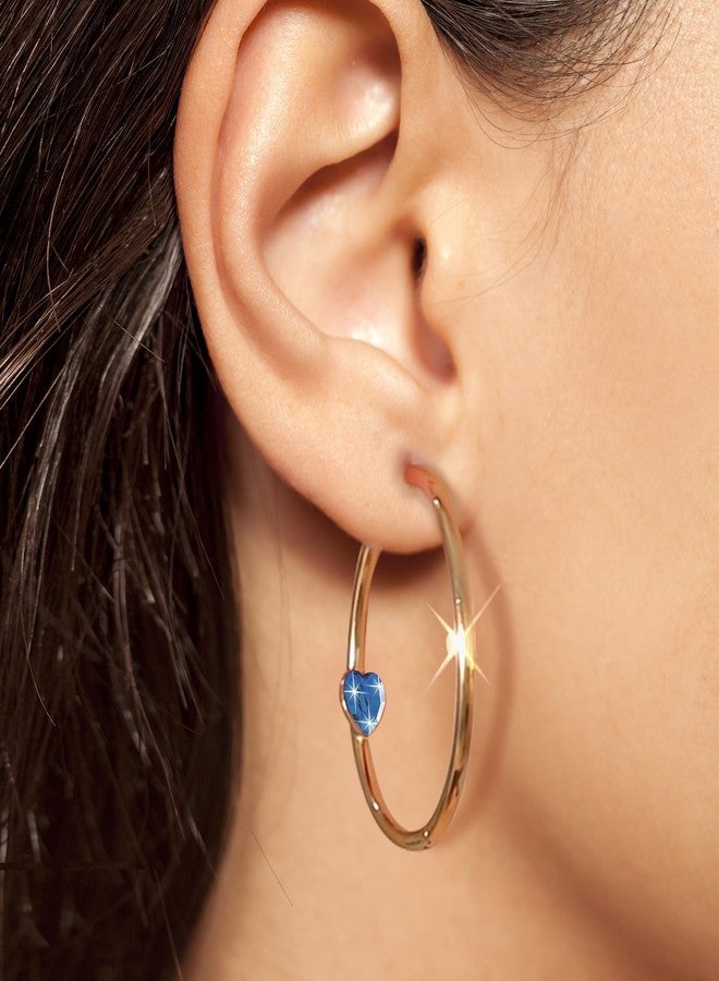 EVEVIC Trendy Austrian Crystals Heart Hoop Earrings for Women 14K Gold Plated Hypoallergenic Hoops Earring Jewelry Gift (Dark Blue) - Image 2