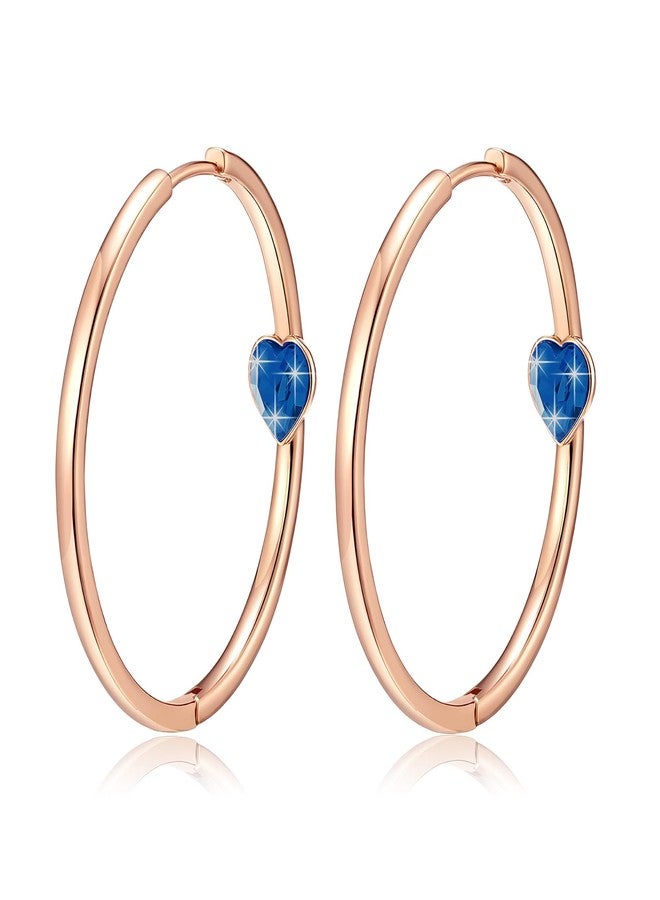 EVEVIC Trendy Austrian Crystals Heart Hoop Earrings for Women 14K Gold Plated Hypoallergenic Hoops Earring Jewelry Gift (Dark Blue) - Image 1