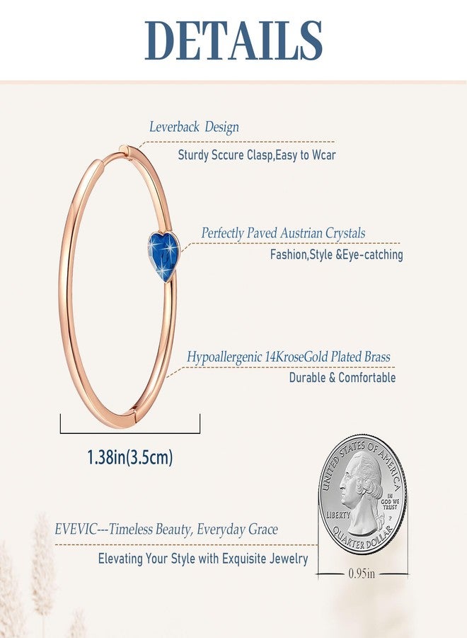 EVEVIC Trendy Austrian Crystals Heart Hoop Earrings for Women 14K Gold Plated Hypoallergenic Hoops Earring Jewelry Gift (Dark Blue) - Image 4
