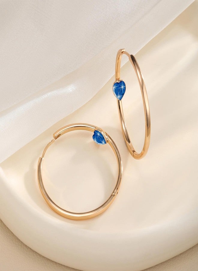 EVEVIC Trendy Austrian Crystals Heart Hoop Earrings for Women 14K Gold Plated Hypoallergenic Hoops Earring Jewelry Gift (Dark Blue) - Image 3