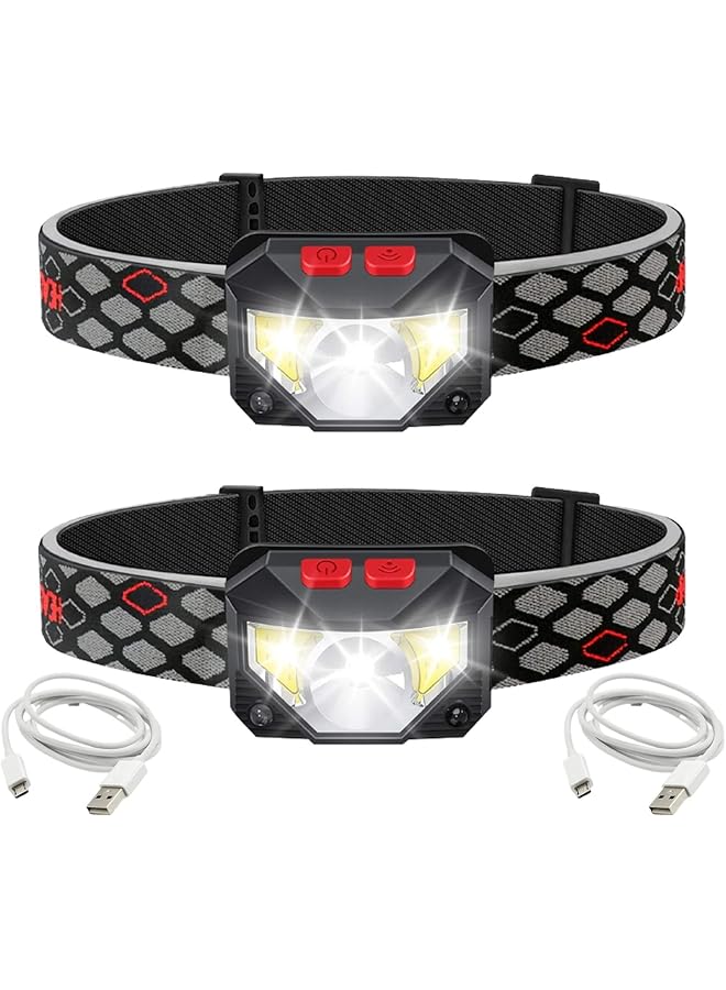 SKY-TOUCH 2 Pack Rechargeable Headlamp Flashlight 800 Lumens Motion Sensor Head Lamp Ipx4 Waterproof Bright White Cree Led & Red Light Perfect For Running Camping Hiking & More - Image 1