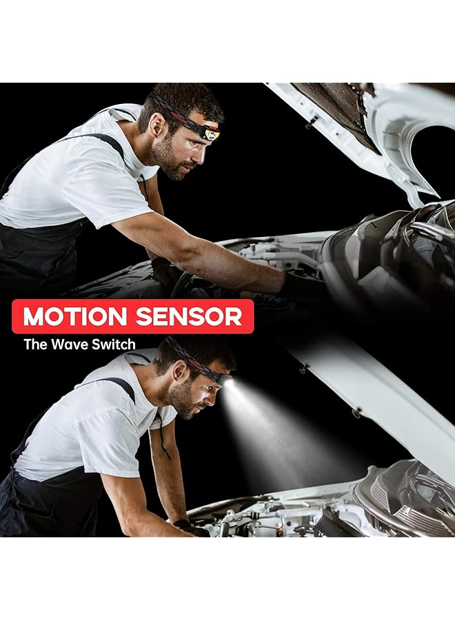 SKY-TOUCH 2 Pack Rechargeable Headlamp Flashlight 800 Lumens Motion Sensor Head Lamp Ipx4 Waterproof Bright White Cree Led & Red Light Perfect For Running Camping Hiking & More - Image 3