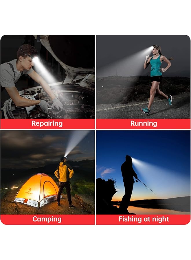 SKY-TOUCH 2 Pack Rechargeable Headlamp Flashlight 800 Lumens Motion Sensor Head Lamp Ipx4 Waterproof Bright White Cree Led & Red Light Perfect For Running Camping Hiking & More - Image 5