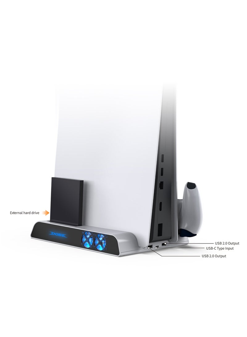 دوبي محطة تبريد PS5 مع قاعدة تبريد متعددة الوظائف لشحن وحدة التحكم المزدوجة لقاعدة تبريد متعددة الوظائف لجهاز PS5، PS5 Slim، PS5 Pro، ملحقات PS5 بما في ذلك شاحن وحدة التحكم، مروحة تبريد، ملحقات PlayStation 5 Slim تتضمن أضواء RGB وخطاف سماعة رأس، مروحة صامتة 3 مستويات، 4 شاحن بواسطة محول من النوع C - Image 5