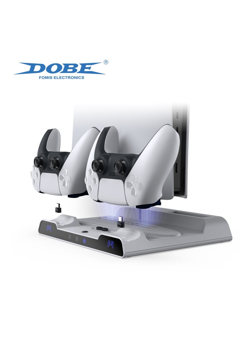 دوبي محطة تبريد PS5 مع قاعدة تبريد متعددة الوظائف لشحن وحدة التحكم المزدوجة لقاعدة تبريد متعددة الوظائف لجهاز PS5، PS5 Slim، PS5 Pro، ملحقات PS5 بما في ذلك شاحن وحدة التحكم، مروحة تبريد، ملحقات PlayStation 5 Slim تتضمن أضواء RGB وخطاف سماعة رأس، مروحة صامتة 3 مستويات، 4 شاحن بواسطة محول من النوع C - Image 1