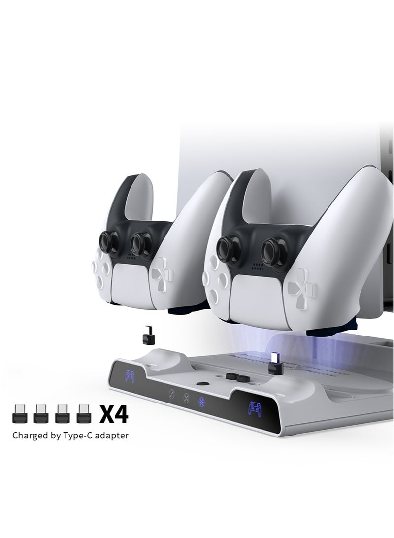 دوبي محطة تبريد PS5 مع قاعدة تبريد متعددة الوظائف لشحن وحدة التحكم المزدوجة لقاعدة تبريد متعددة الوظائف لجهاز PS5، PS5 Slim، PS5 Pro، ملحقات PS5 بما في ذلك شاحن وحدة التحكم، مروحة تبريد، ملحقات PlayStation 5 Slim تتضمن أضواء RGB وخطاف سماعة رأس، مروحة صامتة 3 مستويات، 4 شاحن بواسطة محول من النوع C - Image 2